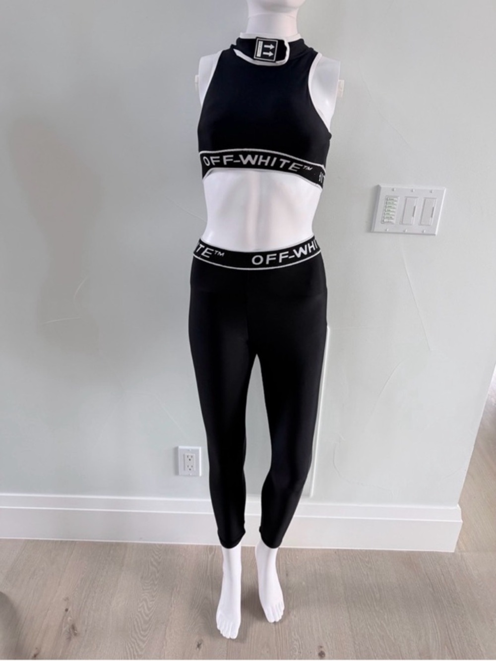 Off-White Black Ribbed Crop Halter with White Logo Trim and Leggins S no tags - Picture 5 of 12